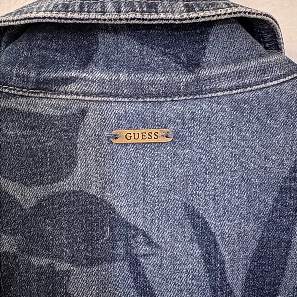 GUESS, Denim Belted Button Front Stella Mini Dress, Tropical Print, Size S - Picture 7 of 11